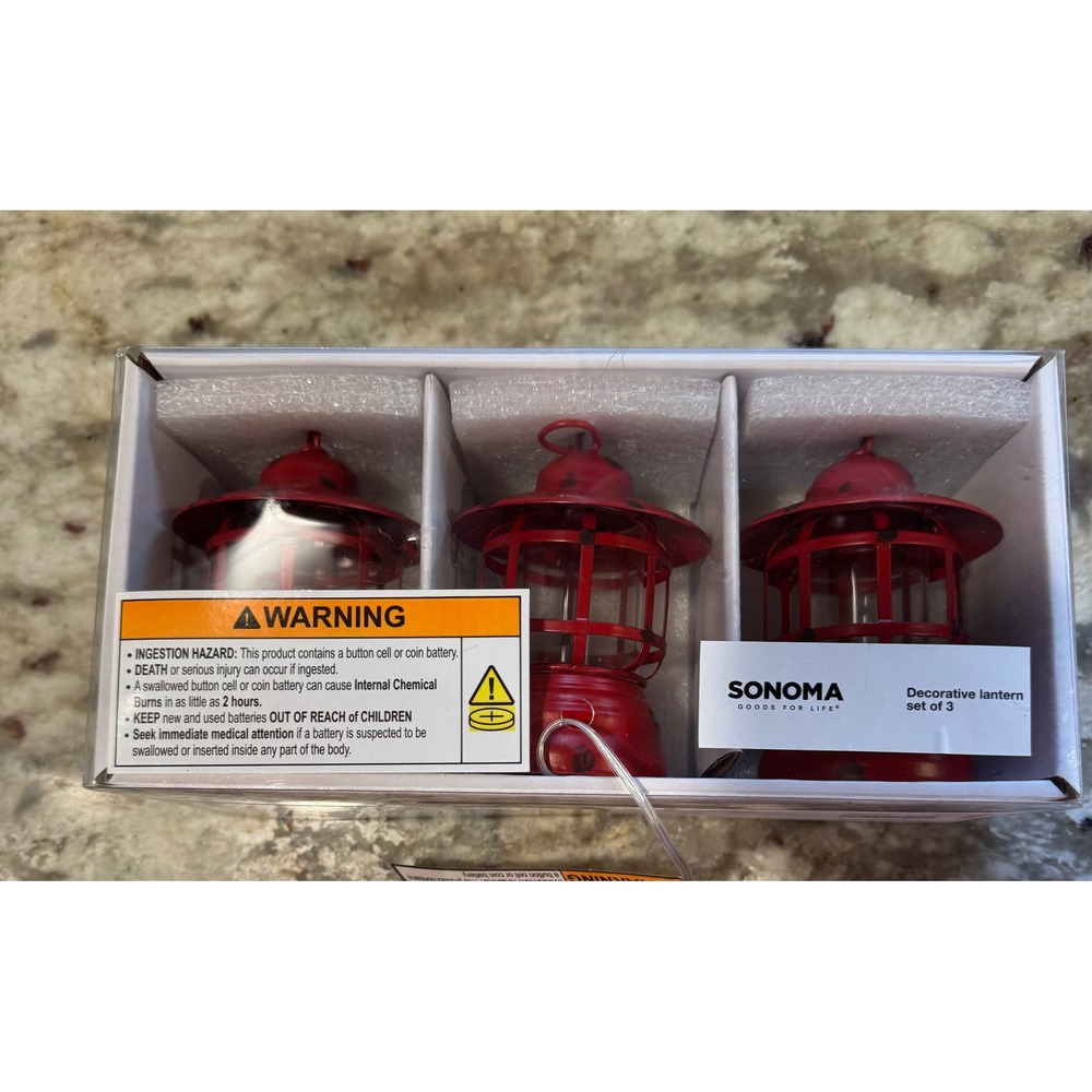 Sonoma Goods For Life LED Mini Cabin Lanterns Set of 3 Red Distressed 41SNDND46